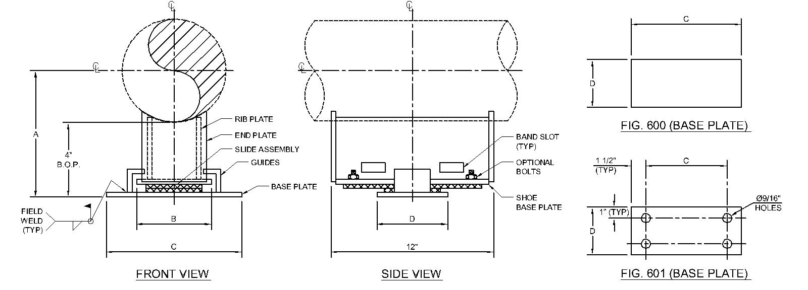 Fig. 600-Support: Double T-Bar Cradle Support With Guide & Slide Plates