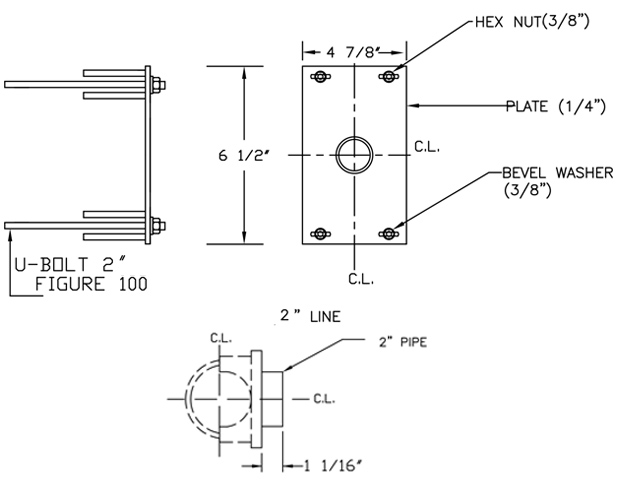 IS-665S U-Bolt Mount w/ Thd. Coupling for 2" Dia. Line